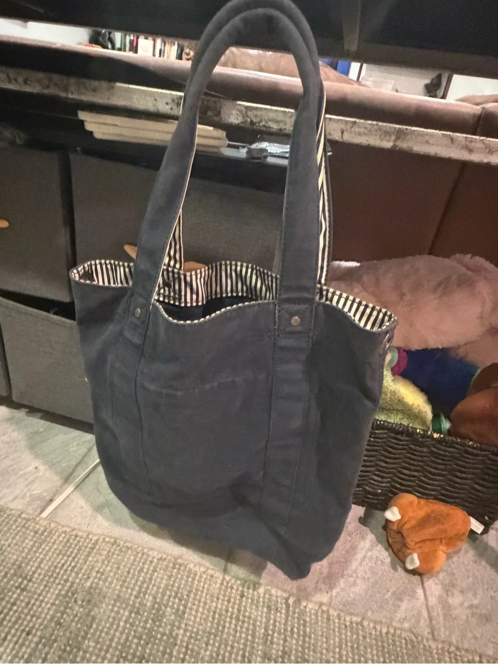 Abercrombie & Fitch Navy Canvas Messenger Tote with Leather Patch